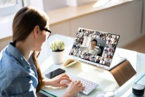 people on a work meeting from home