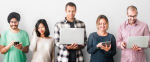 people looking at their devices
