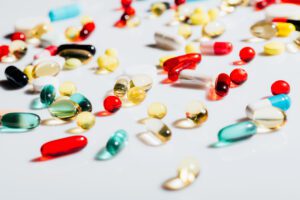 Pills on white background